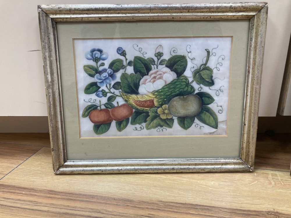 Three Cantonese pith paper paintings, depicting flowers and insects